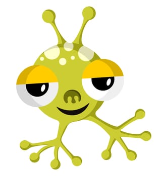 Funny Green Space Monster On White Background. Suitable as emoticon. Vector available