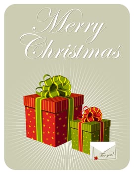 Gifts boxes and card with Christmas flower. Vector available