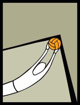 Soccer goalkeeper catching a ball shot in the angle of arc. Light brown background.