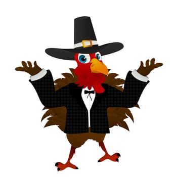 A pilgrim turkey cartoon over white background. No blend or gradient mesh used.
