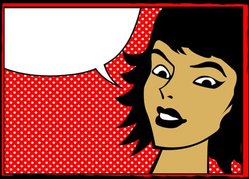 Pop art retro woman with speech bubble, comics style graphic
