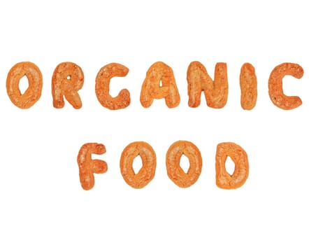 Organic food written with gingerbread biscuits cookies