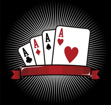 Four aces. Casino Poker Cards on black background. Vector available