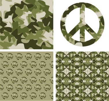 Camouflage and peace symbol patterns. Vector available