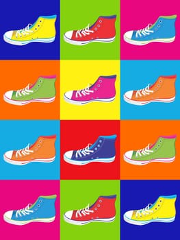 Colorful sneakers on differentes colors background. Vector available