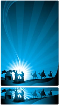 The three wise men and the child Jesus.  Two versions, one in letter format and a horizontal format for Internet banner