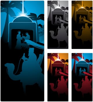 Different versions of a vertical banner with the three wise men.