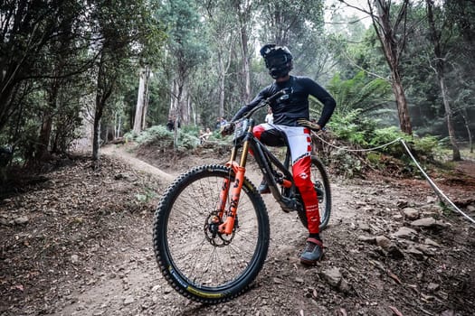 MAYDENA, AUSTRALIA - FEBRUARY 08: Tuhoto-Ariki PENE of New Zealand competes in the final practice of Red Bull Hardline Tasmania on February 8, 2025 in Maydena, Australia.