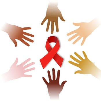 Diversity hands illustration around AIDS symbol