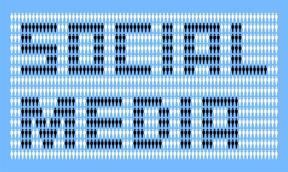 Social media word formed with small human figures on ligth blue background. Vector available.