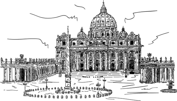 vector - hand draw Basilica di San Pietro, Vatican, Rome, Italy