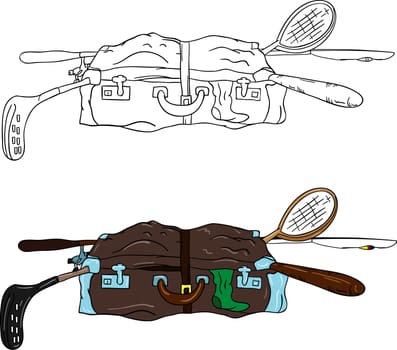 vector - open suitcase full of things, isolated on background