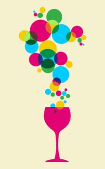 Multicolored splash bubbles and glass background. Vector available