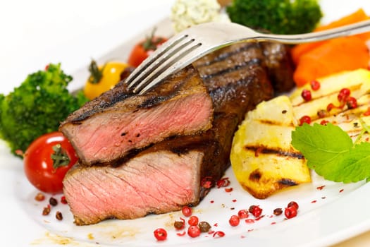 Rump steak with broccoli,fried potatoes