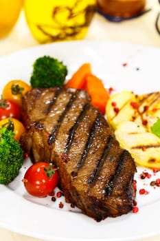 Rump steak with broccoli,fried potatoes