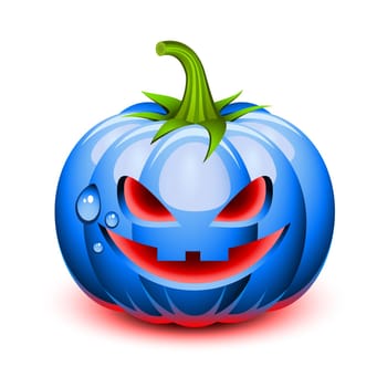 Halloween blue pumpkin face in a glossy style