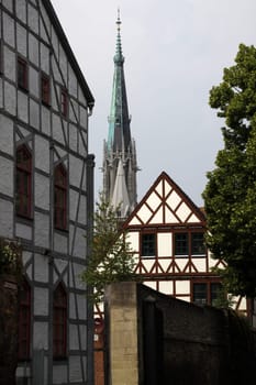 Old town Mühlhausen with tower of St. Mary's Church