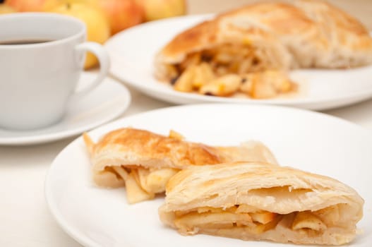 Homemade Apple Strudel and Coffee on the Table