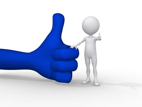 3d small people holding on a positive symbol, 3d image