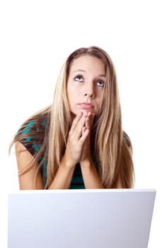 Woman praying that her laptop works