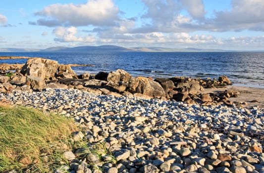 Galway Bay in Ireland with The Burren across the bay.