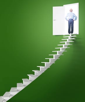 senior on stair and 3d background