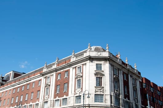 An Old Brick and Stone Bank Building in an English City