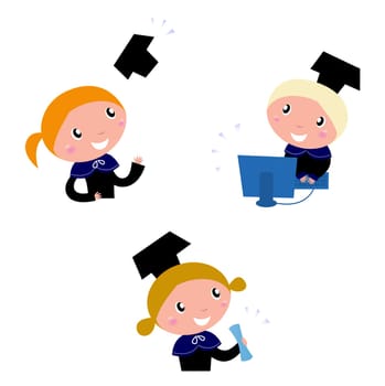 Happy graduation children set - vector cartoon illustration.