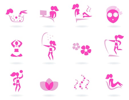Vector collection of pink spa icons - pink and white.
