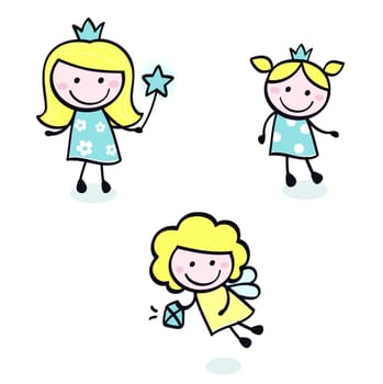 Smiling cute princess girls - vector cartoon Illustration.