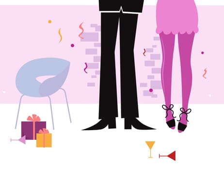 Couple have celebration and date in hot metropolitan club. Vector Illustration