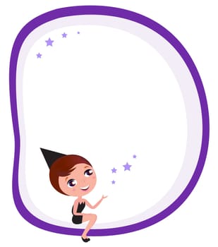 Cute Witch and Halloween blank banner. Vector cartoon Background.