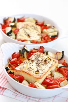 Baked feta cheese with vegetables