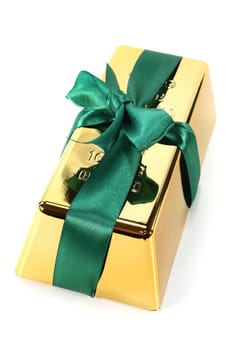 a gold bar on a white background