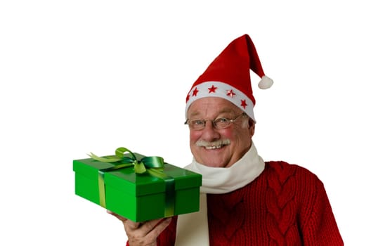 Santa Claus presents a Christmas present