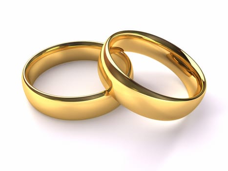 Two gold rings stacked together one on the other, 3d render
