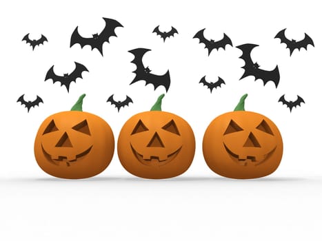 Halloween pumpkin &amp  bats on white background
