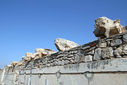 Stone figures on a wall in Ephesus