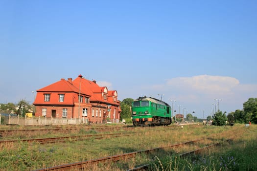 Diesel locomotive shunting at the station