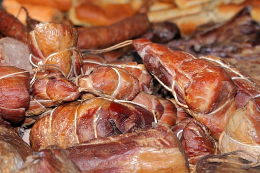 Smoked meat at the street market