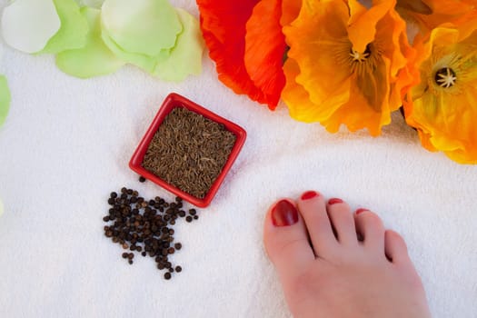 Woman taking care of her feet