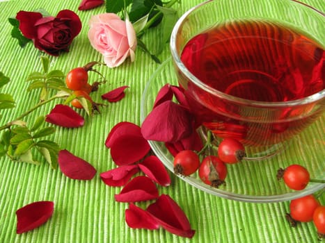 Fruit tea with rose hips and rose petals