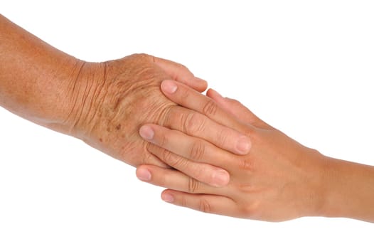 Hands of young and senior women - helping hand concept - clipping path included