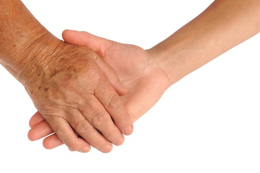 Hands of young and senior women - helping hand concept - clipping path included