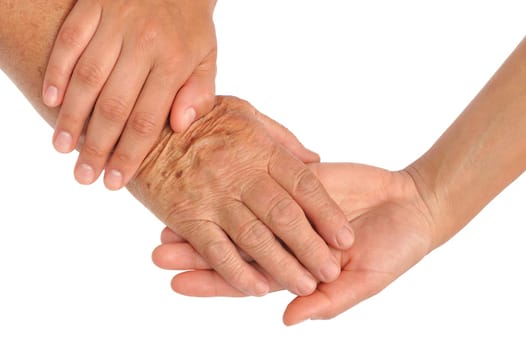 Hands of young and senior women - helping hand concept - clipping path included