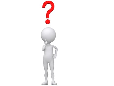 3d human with a red question mark, 3d illustration.