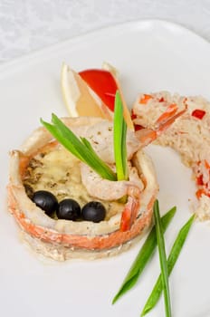 tasty prepared fish with rice and vegetables