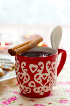Close-up of mulled wine with spices for Christmas