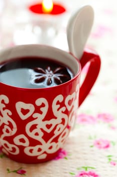 Close-up of mulled wine with spices for Christmas