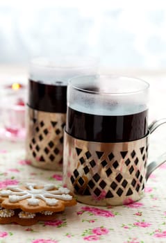 Close-up of mulled wine with spices for Christmas